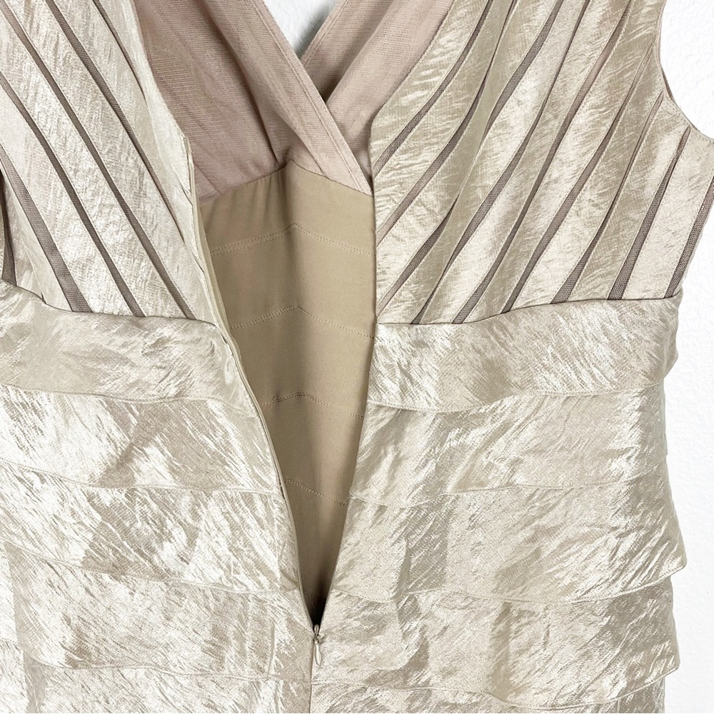 ADRIANNA PAPELL Champagne Gold Tiered Ruffle V-Neck Cap Sleeves Dress Size 16W - Picture 6 of 10